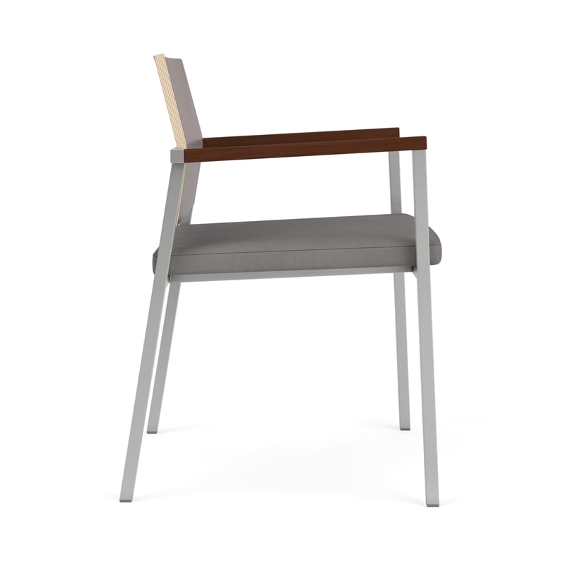 Avon Reception Guest Chair UPH Seat HPL Back / Silver Steel / Walnut / Gray