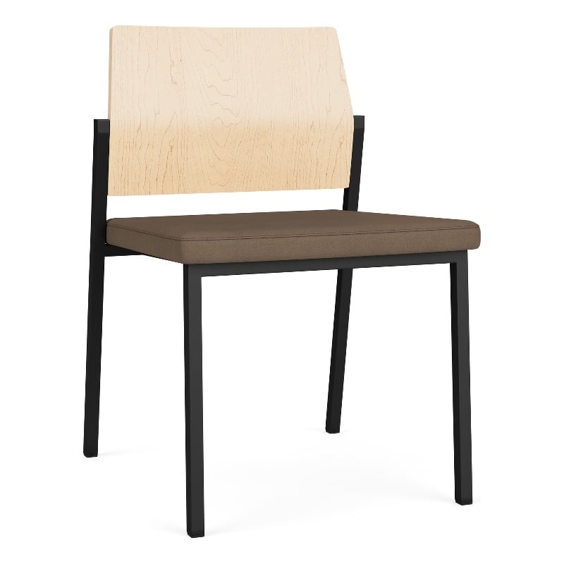 Avon Reception Armless Chair UPH Seat HPL Back / Black Steel / Natural / Brown