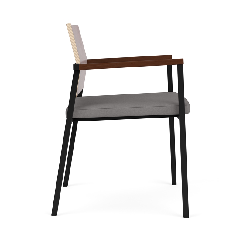 Avon Reception Guest Chair UPH Seat HPL Back / Black Steel / Mahogany / Gray