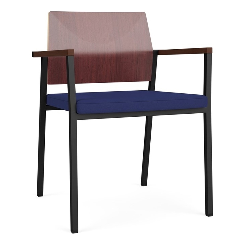 Avon Reception Guest Chair UPH Seat HPL Back / Black Steel / Mahogany / Blue