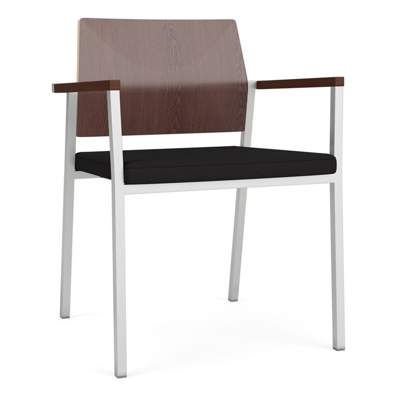 Avon Reception Guest Chair UPH Seat HPL Back / Silver Steel / Walnut / Black