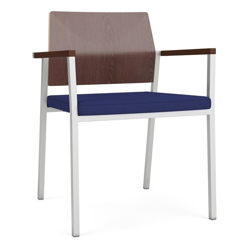 Avon Reception Guest Chair UPH Seat HPL Back / Silver Steel / Walnut / Blue