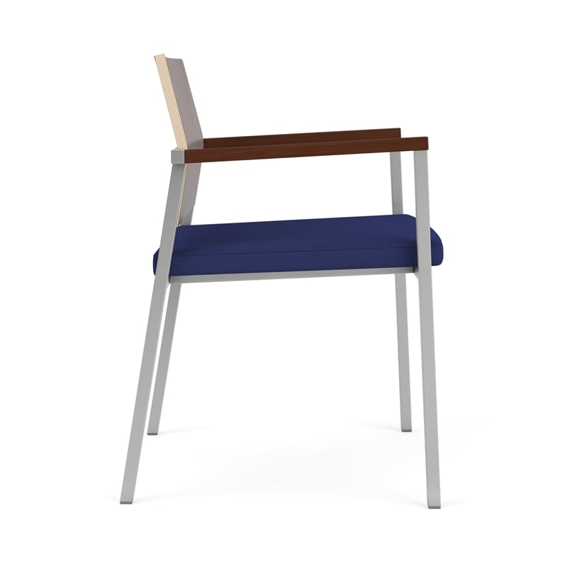 Avon Reception Guest Chair UPH Seat HPL Back / Silver Steel / Walnut / Blue