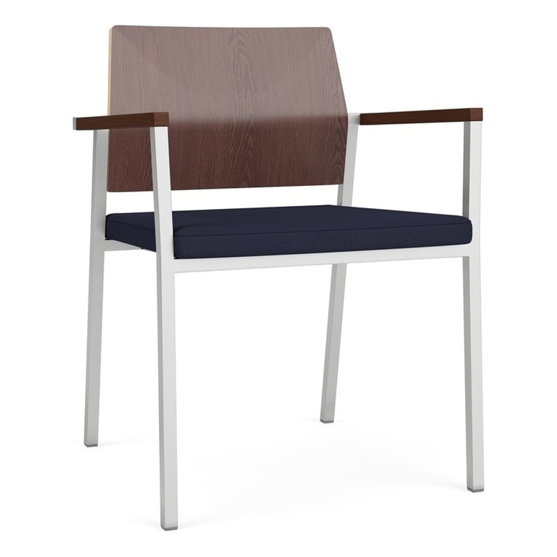 Avon Reception Guest Chair UPH Seat HPL Back / Silver Steel / Walnut / Navy Blue