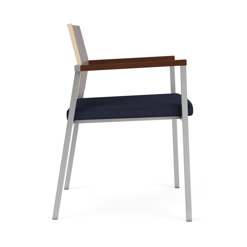 Avon Reception Guest Chair UPH Seat HPL Back / Silver Steel / Walnut / Navy Blue