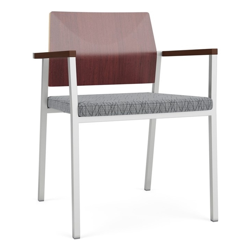Avon Reception Guest Chair UPH Seat HPL Back / Silver Steel / Mahogany / Gray