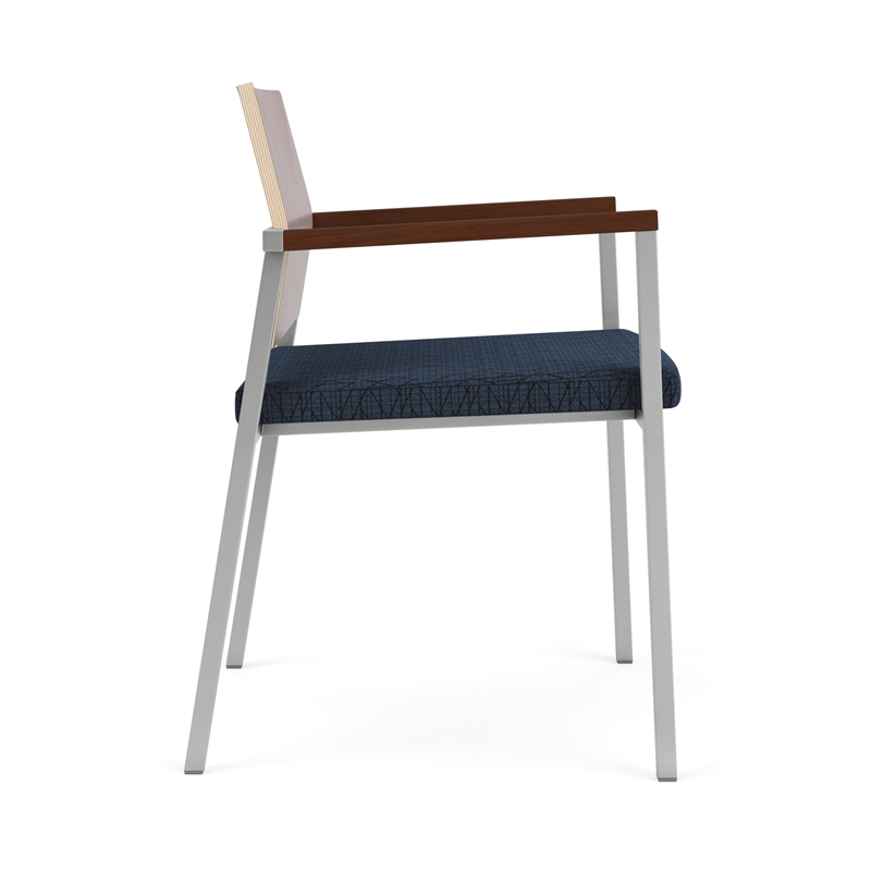 Avon Reception Guest Chair UPH Seat HPL Back / Silver Steel / Mahogany / Blue