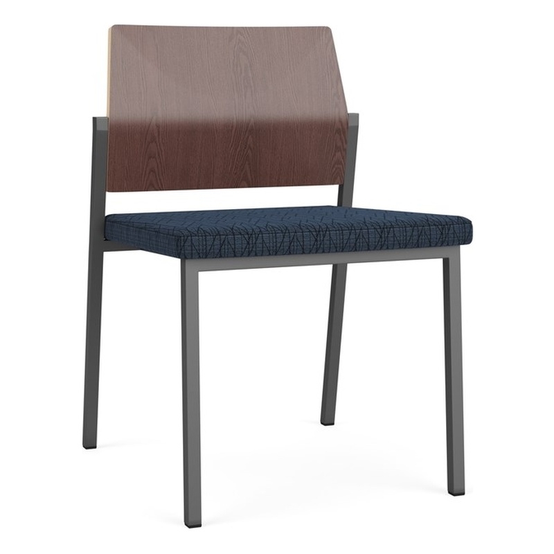Avon Reception Armless Chair UPH Seat HPL Back / Charcoal Steel / Walnut / Blue