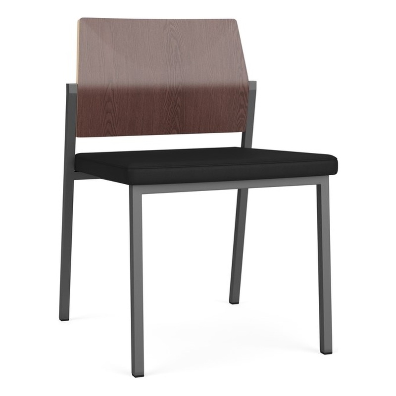 Avon Reception Armless Chair UPH Seat HPL Back / Charcoal Steel / Walnut / Black