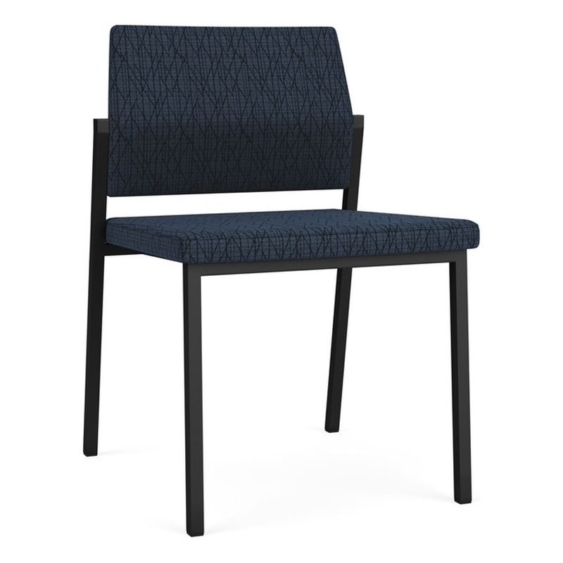 Avon Reception Waiting Armless Chair UPH Seat Back / Black Steel / Blue