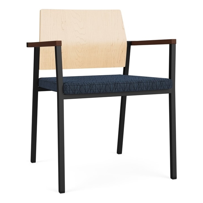 Avon Reception Guest Chair UPH Seat HPL Back / Black Steel / Natural / Blue