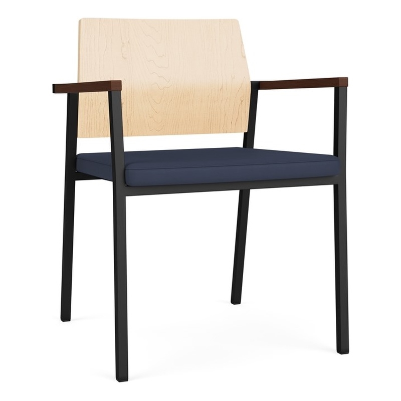 Avon Reception Guest Chair UPH Seat HPL Back / Black Steel / Natural / Blue