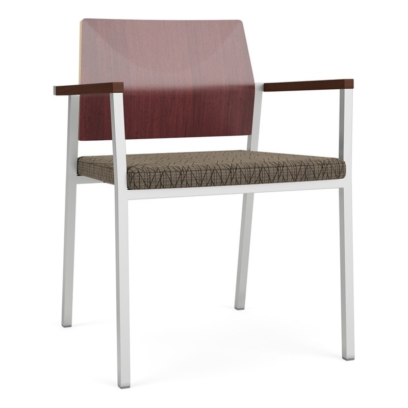 Avon Reception Guest Chair UPH Seat HPL Back / Silver Steel / Mahogany / Brown