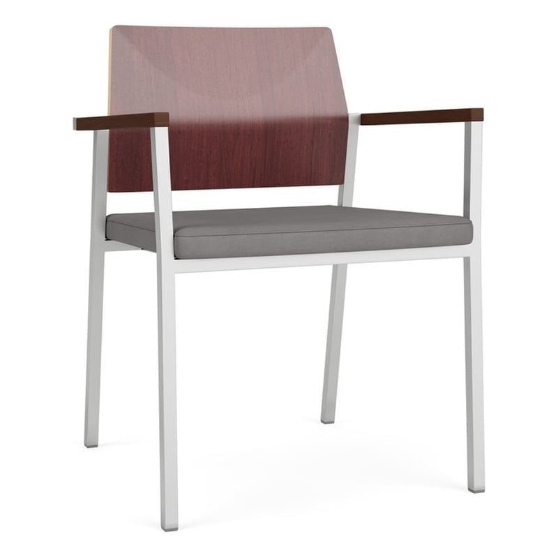 Avon Reception Guest Chair UPH Seat HPL Back / Silver Steel / Mahogany / Gray