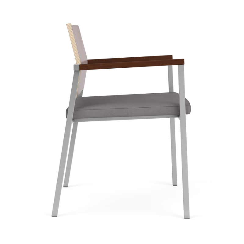 Avon Reception Guest Chair UPH Seat HPL Back / Silver Steel / Mahogany / Gray