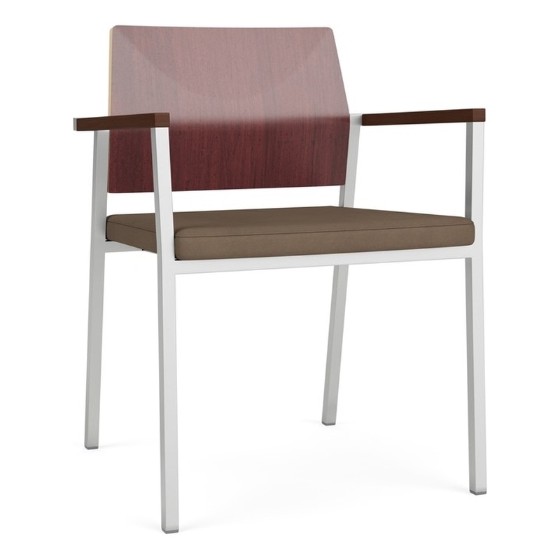 Avon Reception Guest Chair UPH Seat HPL Back / Silver Steel / Mahogany / Brown