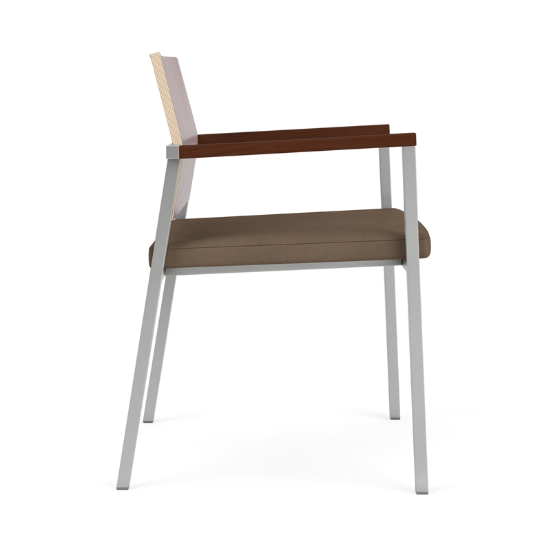 Avon Reception Guest Chair UPH Seat HPL Back / Silver Steel / Mahogany / Brown