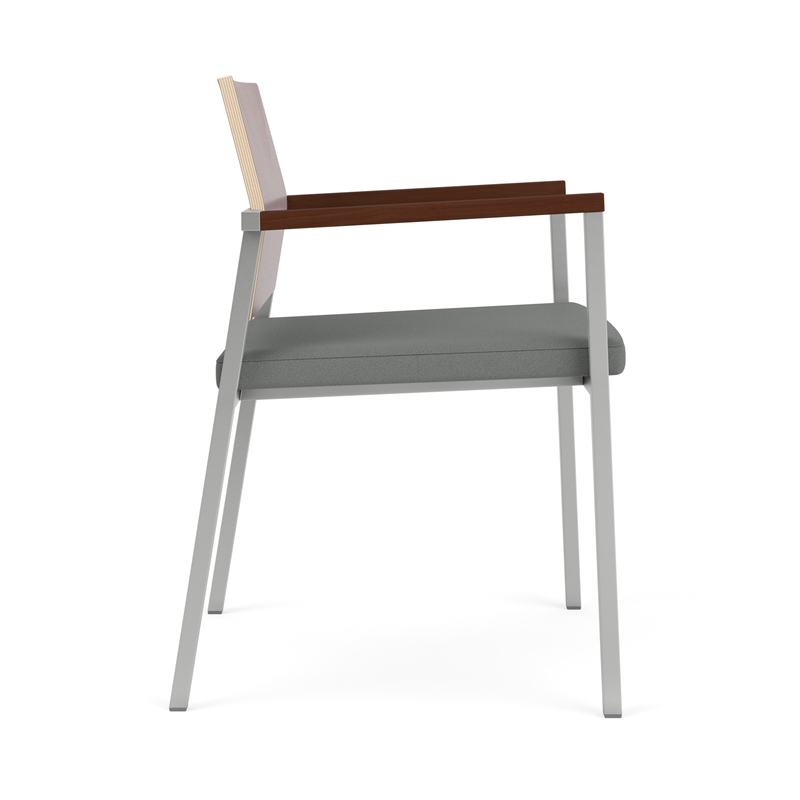 Avon Reception Guest Chair UPH Seat HPL Back / Silver Steel / Mahogany / Gray