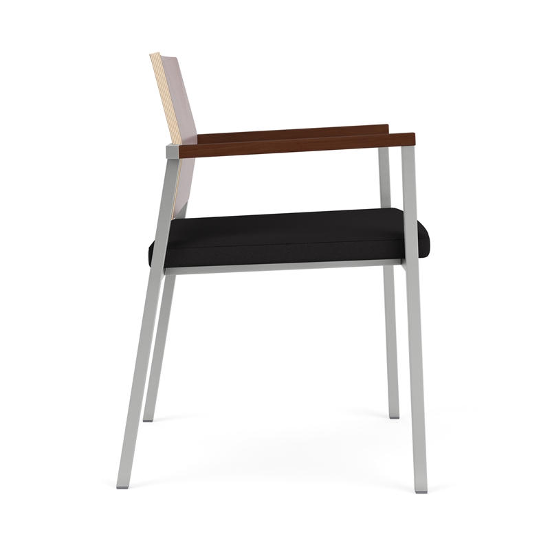 Avon Reception Guest Chair UPH Seat HPL Back / Silver Steel / Mahogany / Black