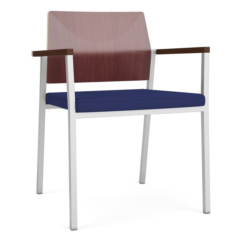 Avon Reception Guest Chair UPH Seat HPL Back / Silver Steel / Mahogany / Blue