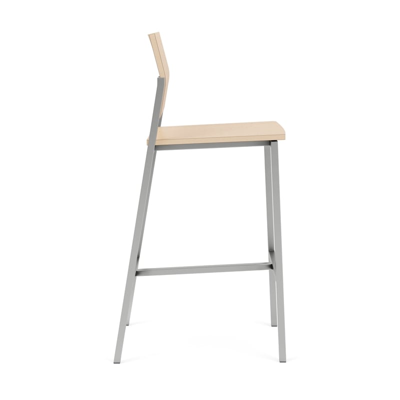 Avon Reception Waiting Cafe Stool HPL Seat Back / Silver Steel / Natural