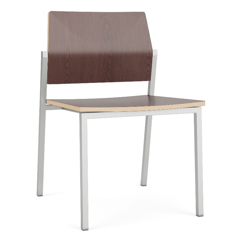 Avon Reception Waiting Armless Chair HPL Seat Back / Silver Steel / Walnut