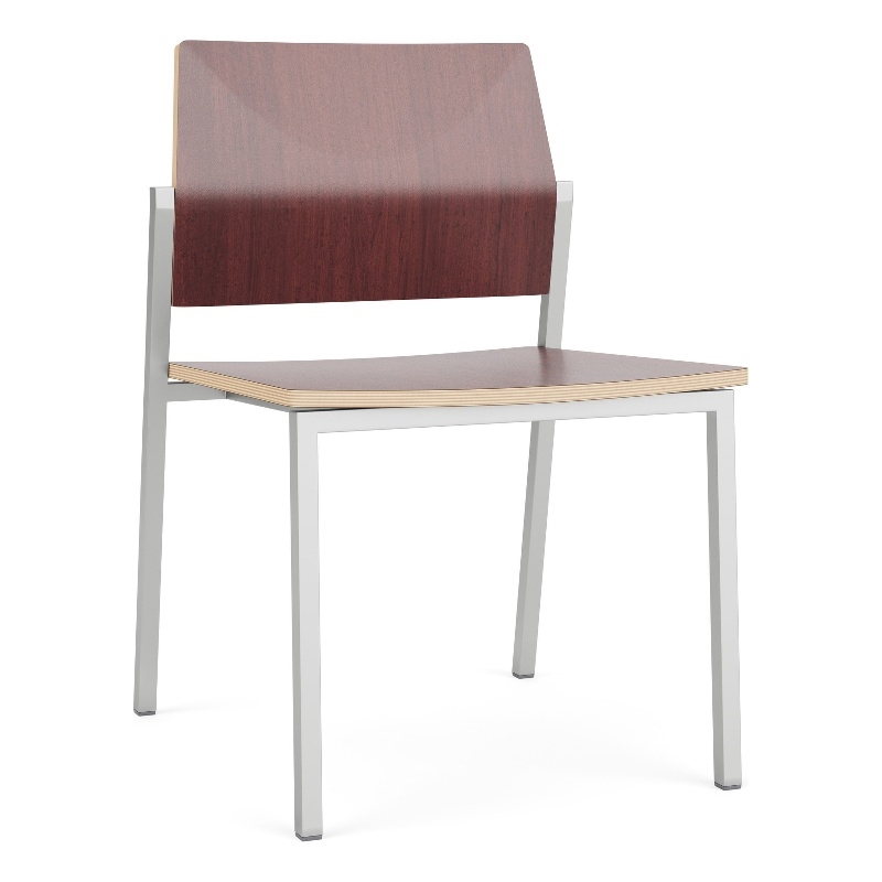 Avon Reception Waiting Armless Chair HPL Seat Back / Silver Steel / Mahogany