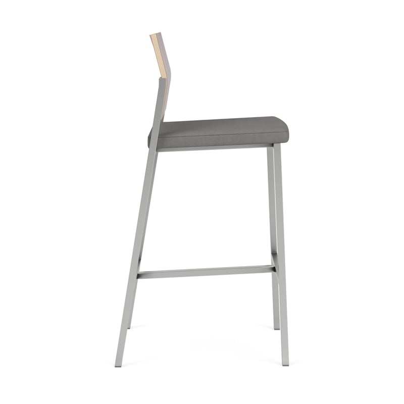 Avon Reception Cafe Stool UPH Seat HPL Back / Silver Steel / Mahogany / Gray