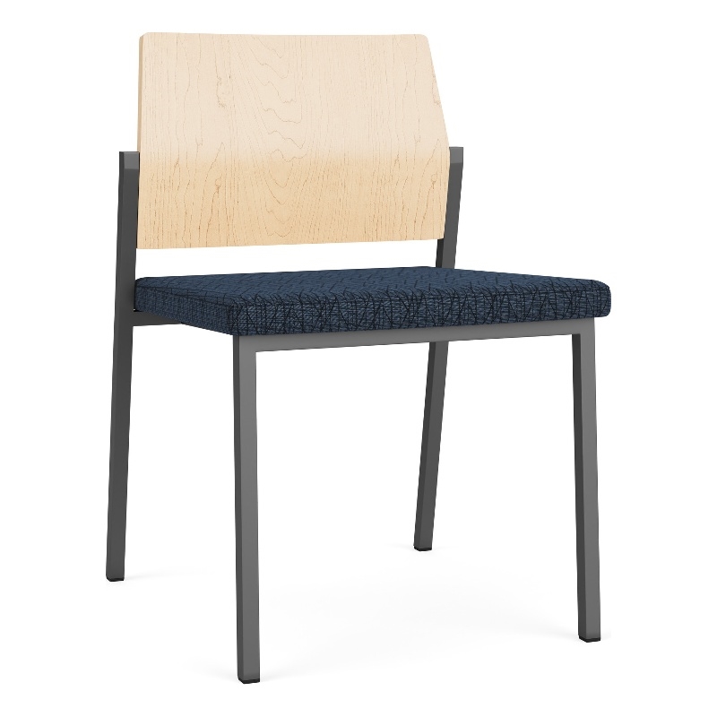 Avon Reception Armless Chair UPH Seat HPL Back / Charcoal Steel / Natural / Blue