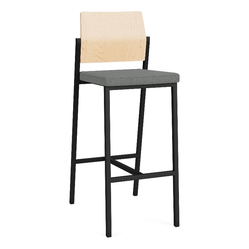 Avon Reception Cafe Stool UPH Seat HPL Back / Black Steel / Natural / Gray