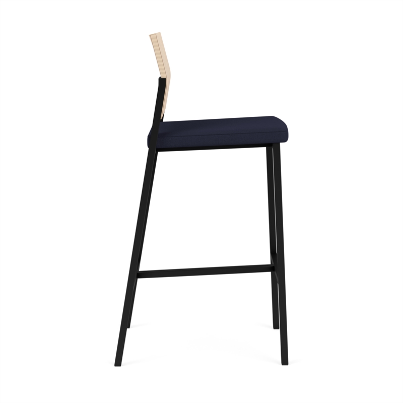 Avon Reception Cafe Stool UPH Seat HPL Back / Black Steel / Natural / Navy Blue