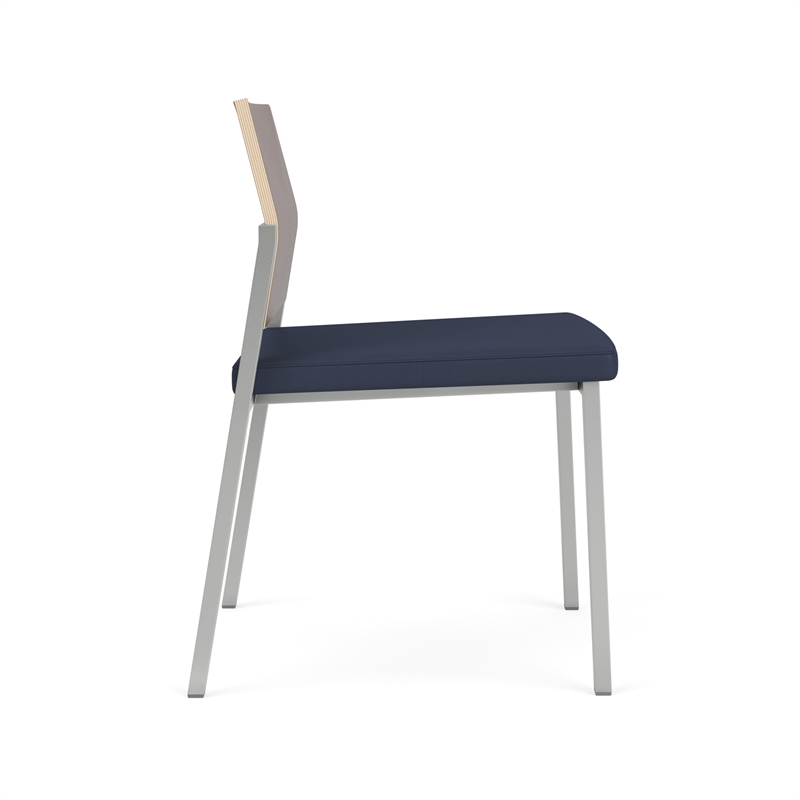 Avon Reception Armless Chair UPH Seat HPL Back / Silver Steel / Walnut / Blue
