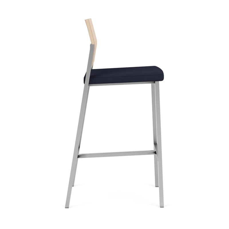 Avon Reception Cafe Stool UPH Seat HPL Back / Silver Steel / Natural / Navy Blue