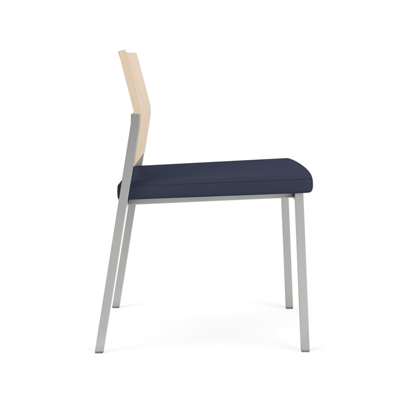 Avon Reception Armless Chair UPH Seat HPL Back / Silver Steel / Natural / Blue