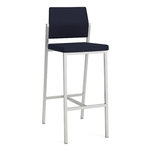 Avon Reception Waiting Cafe Stool UPH Seat Back / Silver Steel / Navy Blue