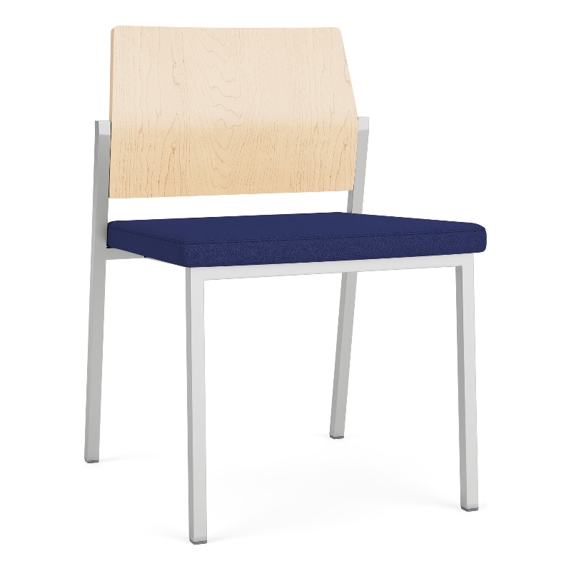 Avon Reception Armless Chair UPH Seat HPL Back / Silver Steel / Natural / Blue