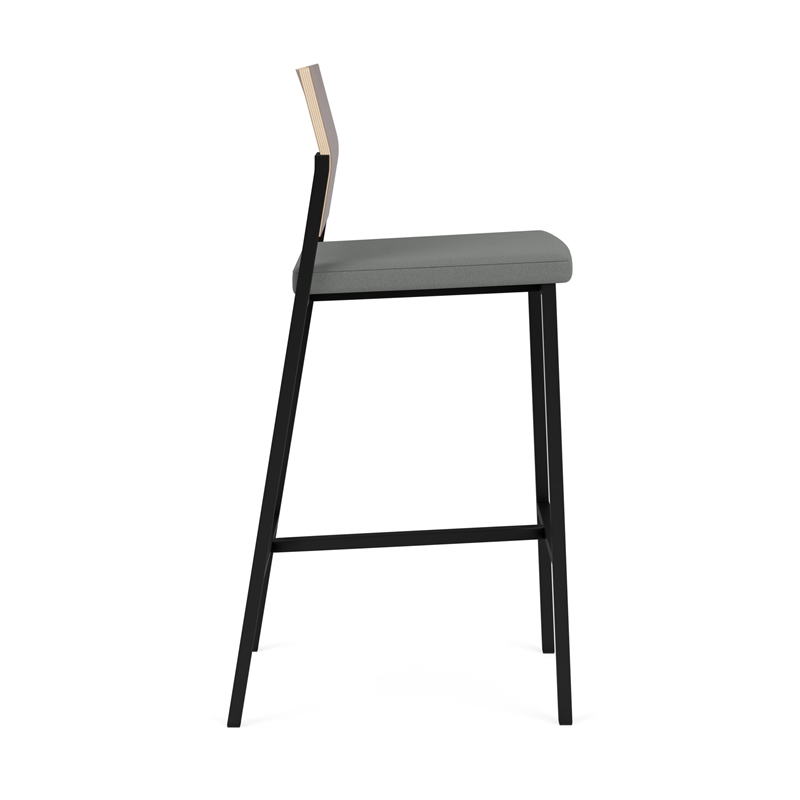 Avon Reception Cafe Stool UPH Seat HPL Back / Black Steel / Walnut / Gray