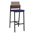 Avon Reception Cafe Stool UPH Seat HPL Back / Black Steel / Walnut / Blue