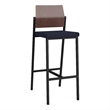 Avon Reception Cafe Stool UPH Seat HPL Back / Black Steel / Walnut / Navy Blue