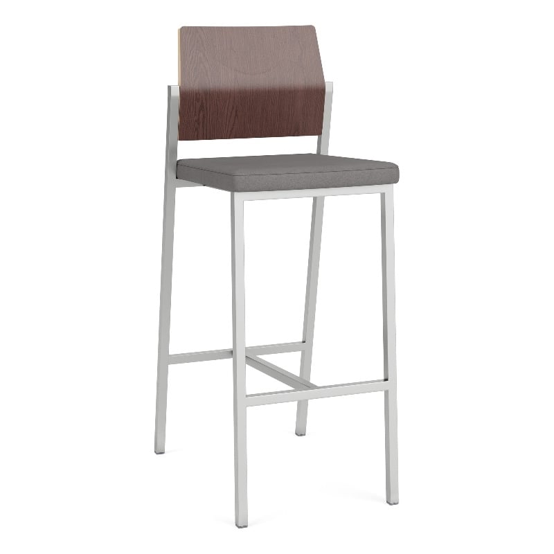 Avon Reception Cafe Stool UPH Seat HPL Back / Silver Steel / Walnut / Gray