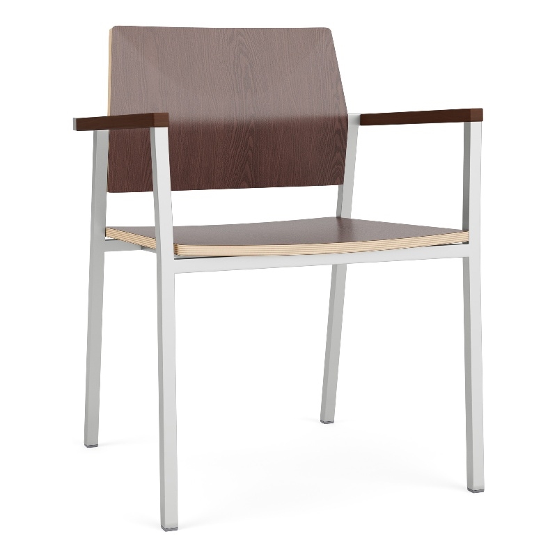 Avon Reception Waiting Guest Chair HPL Seat Back / Silver Steel / Walnut