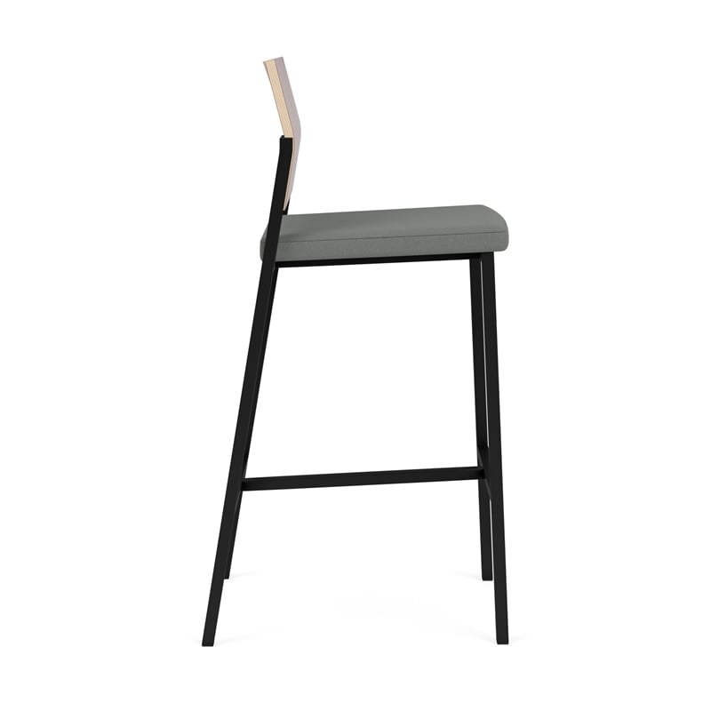 Avon Reception Cafe Stool UPH Seat HPL Back / Black Steel / Mahogany / Gray