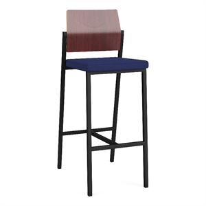 Avon Reception Cafe Stool UPH Seat HPL Back / Black Steel / Mahogany / Blue
