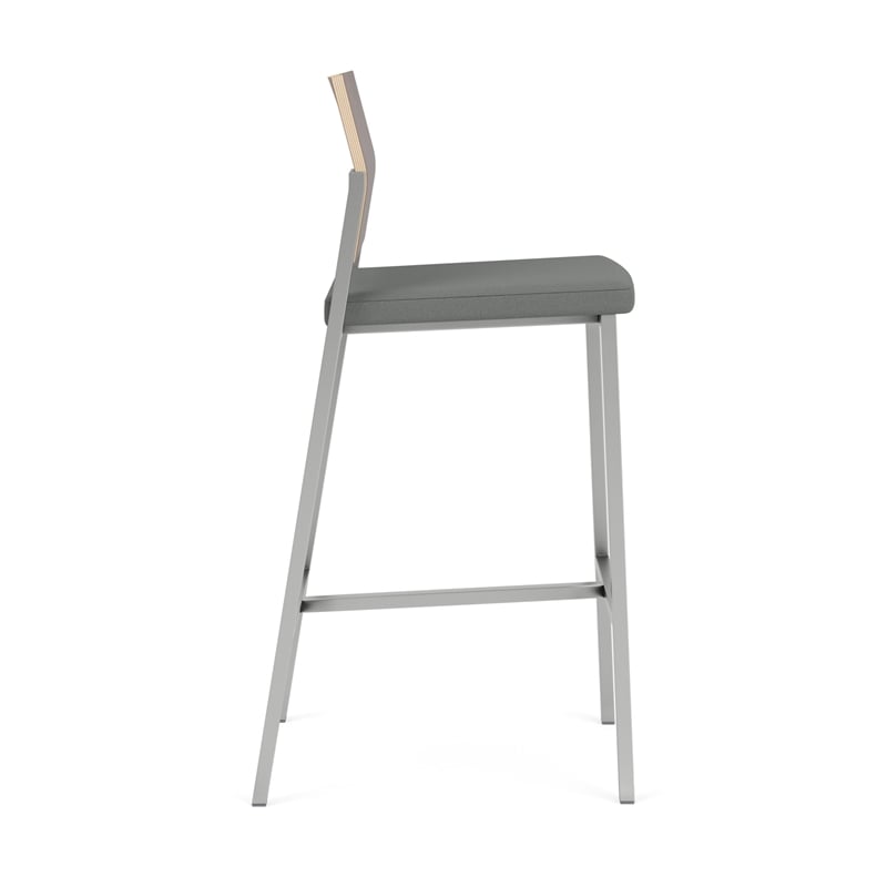 Avon Reception Cafe Stool UPH Seat HPL Back / Silver Steel / Walnut / Gray