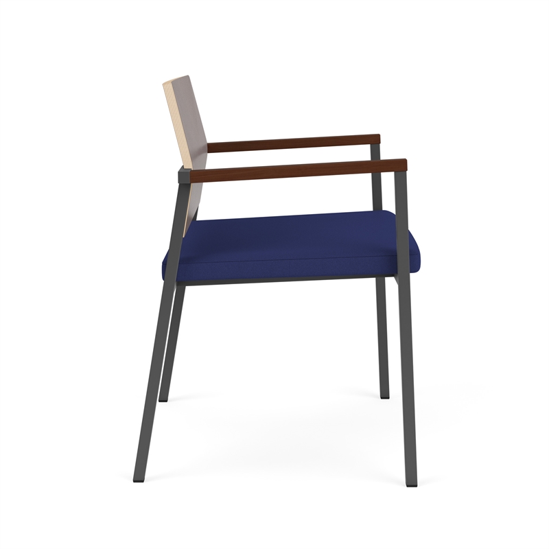 Avon Reception Oversize Chair UPH Seat HPL Back / Charcoal Steel / Walnut / Blue