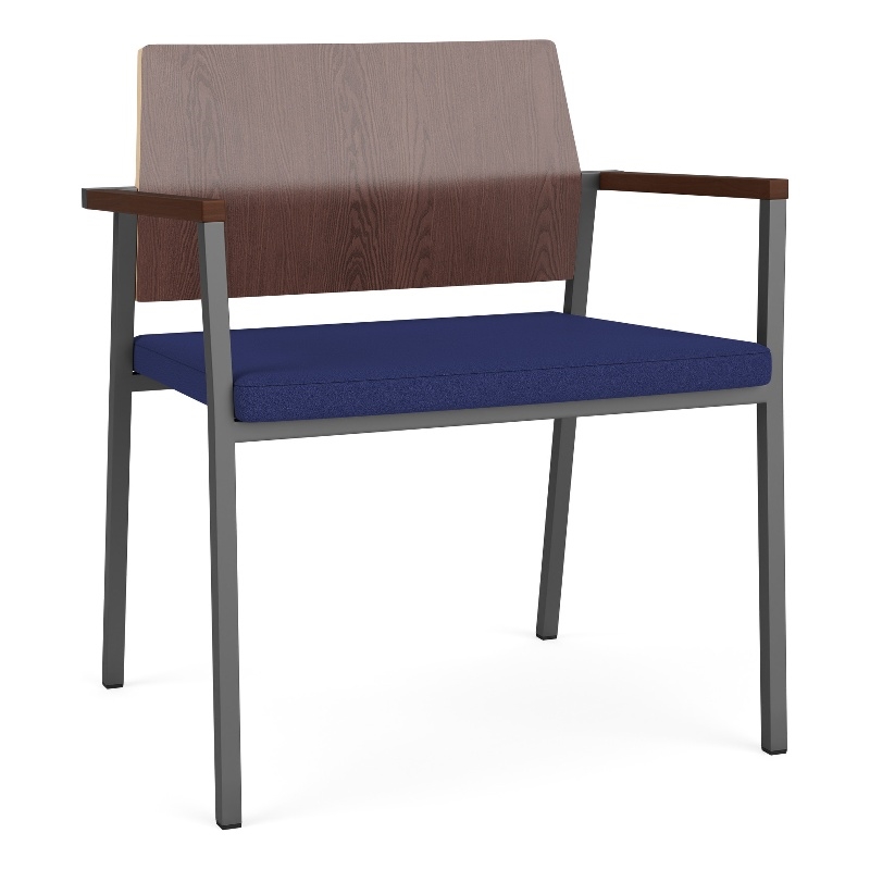 Avon Reception Oversize Chair UPH Seat HPL Back / Charcoal Steel / Walnut / Blue