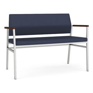 Avon Reception Waiting 2 Seater UPH Seat Back No Cntr Arms / Silver Steel / Blue