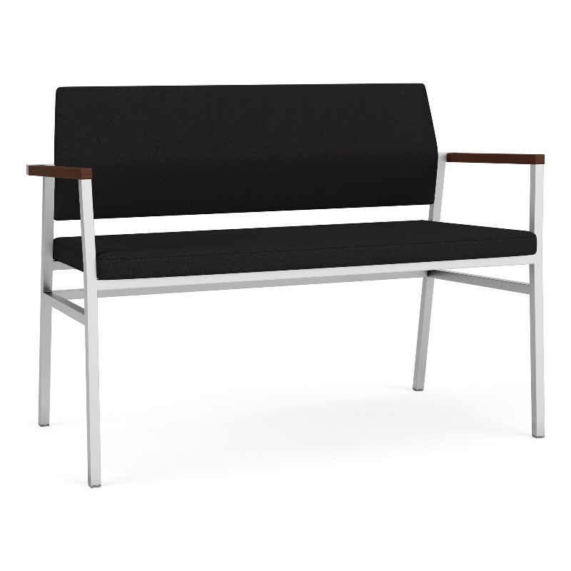 Avon Reception 2 Seater UPH Seat Back No Cntr Arms / Silver Steel / Black