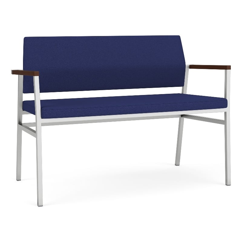 Avon Reception Waiting 2 Seater UPH Seat Back No Cntr Arms / Silver Steel / Blue