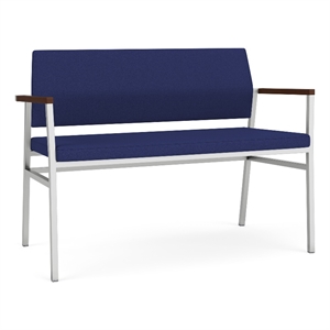 Avon Reception Waiting 2 Seater UPH Seat Back No Cntr Arms / Silver Steel / Blue